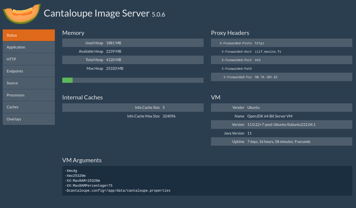 Interface d’administration de Cantaloupe