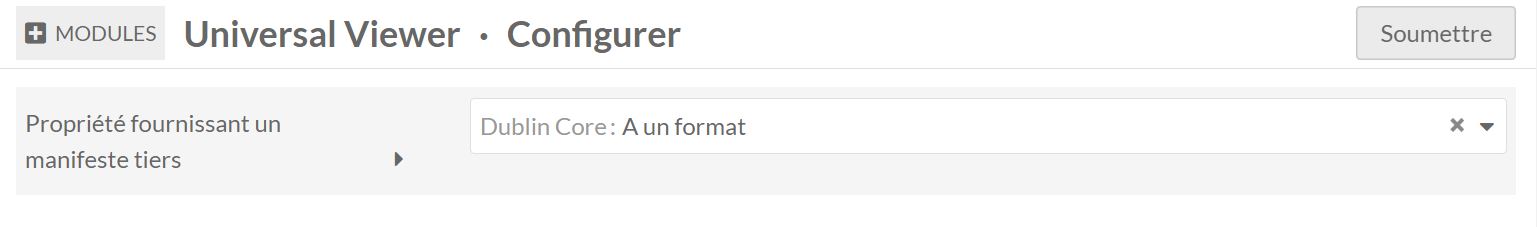 Paramétrage Mirador pour choisir la propiété accueillant un manifeste tiers